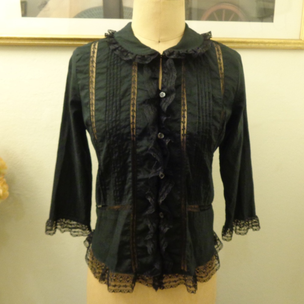 Xhilaration Black Lace Button Down Blouse Shirt